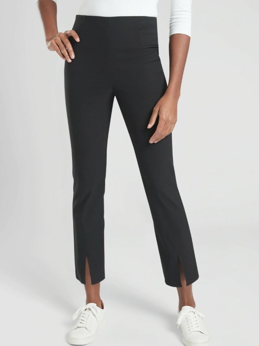Athleta Wander Slim Straight Crop Pants Gray Size 6P Ankle Slit